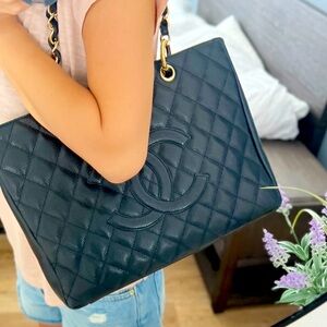 Chanel Bag Black Caviar Quilted Grand Shopping Tote